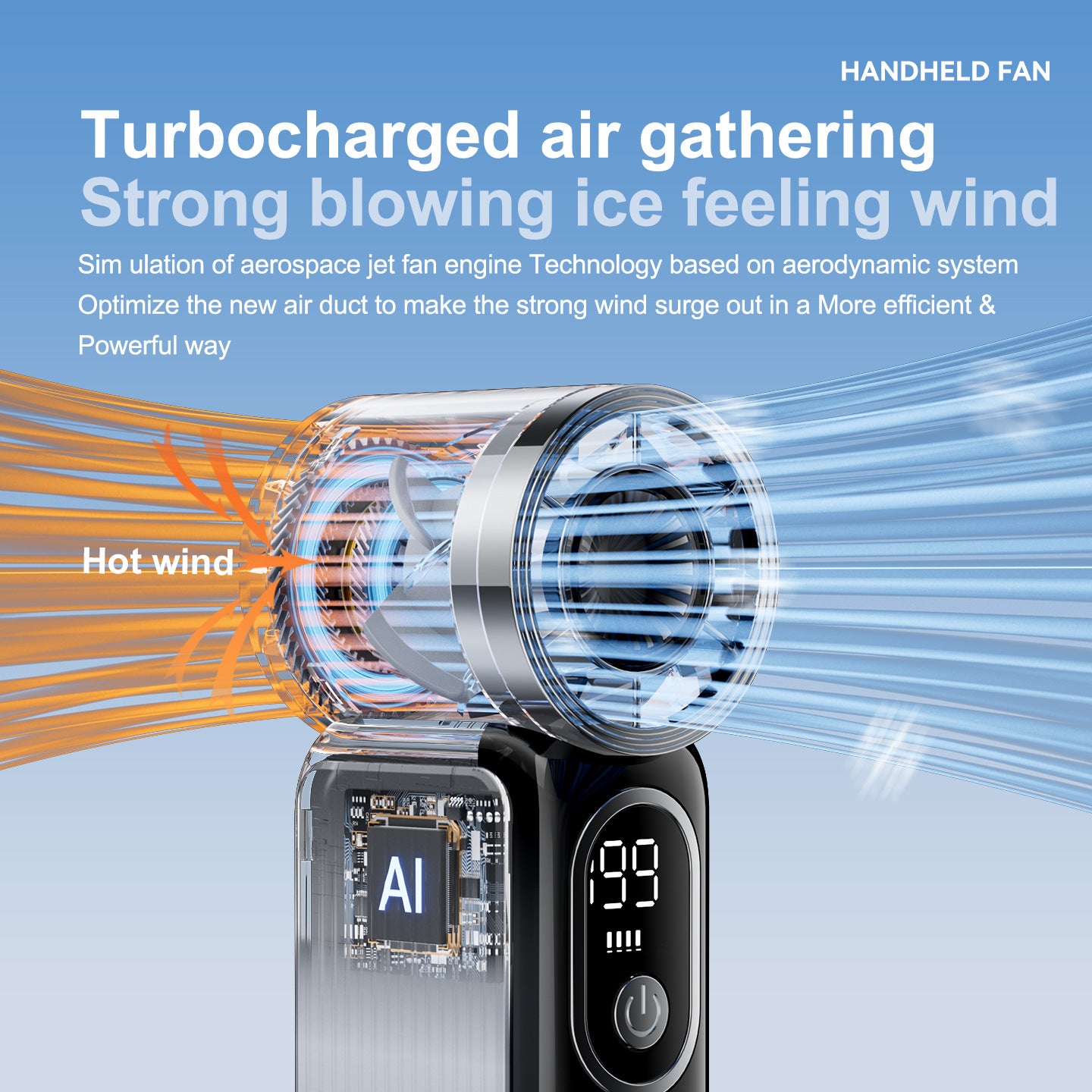 Rechargeable Handheld Fan with Digital Display